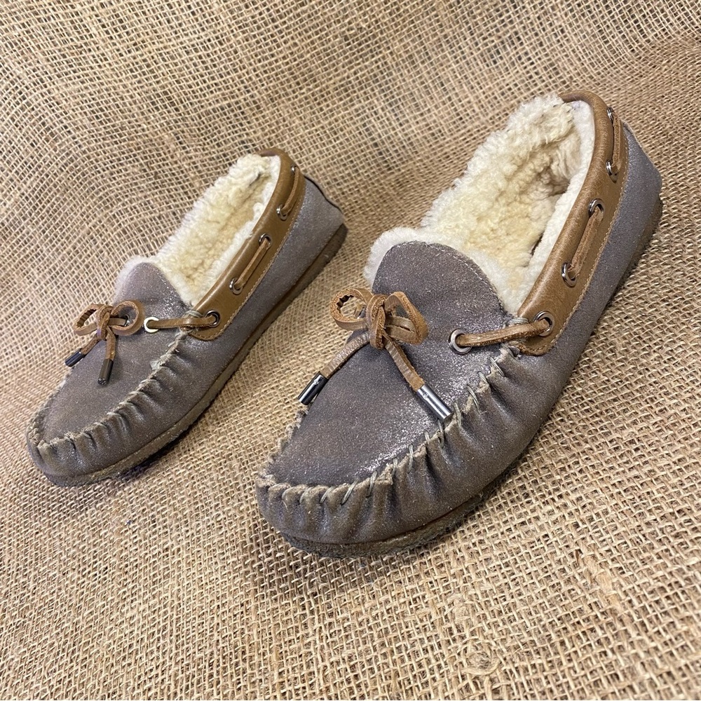 Tory Burch sandals shoes slip-on moccasins leather shearling Rare 6 M - Picture 1 of 12
